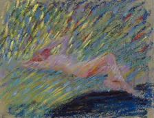 Nude reclining female model, 1904. Creator: Maria Wiik