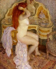 Nude Seated at Her Dressing Table, 1909. Creator: Frederick Carl Frieseke