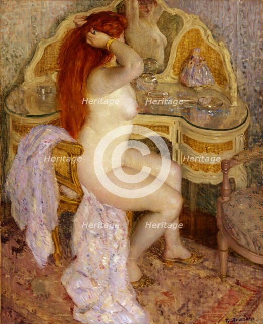 Nude Seated at Her Dressing Table, 1909. Creator: Frederick Carl Frieseke.
