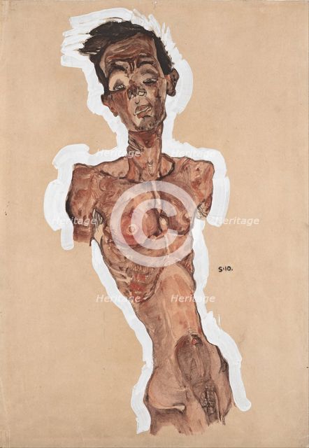 Nude Self-Portrait, 1910. Artist: Schiele, Egon (1890–1918)