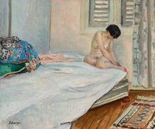 Nude sitting at the foot of the bed, Le Cannet, 1929. Creator: Lebasque, Henri (1865-1937)