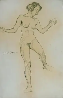 Nude study in dance pose, 1925. Creator: Josef Wawra