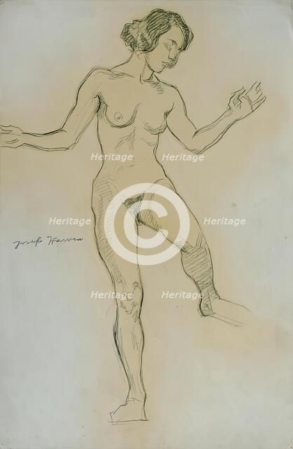 Nude study in dance pose, 1925. Creator: Josef Wawra.