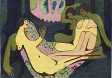 Nudes in the Forest, small version , 1933-1934. Creator: Kirchner, Ernst Ludwig (1880-1938)