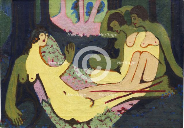 Nudes in the Forest, small version , 1933-1934. Creator: Kirchner, Ernst Ludwig (1880-1938).