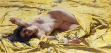 Nudo su lenzuola gialle. Creator: Rizzi, Antonio (1869-1940)
