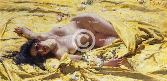 Nudo su lenzuola gialle. Creator: Rizzi, Antonio (1869-1940).