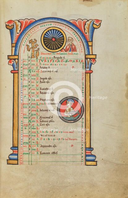 Numa Pompilius; Zodiacal Sign of Aquarius; Stammheim Missal, probably 1170s. Creator: Unknown.