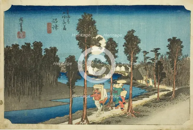 Numazu-Dusk (Numazu-tasogare zu), from the series The Fifty-Three Stations of the..., 1831/34. Creator: Ando Hiroshige.