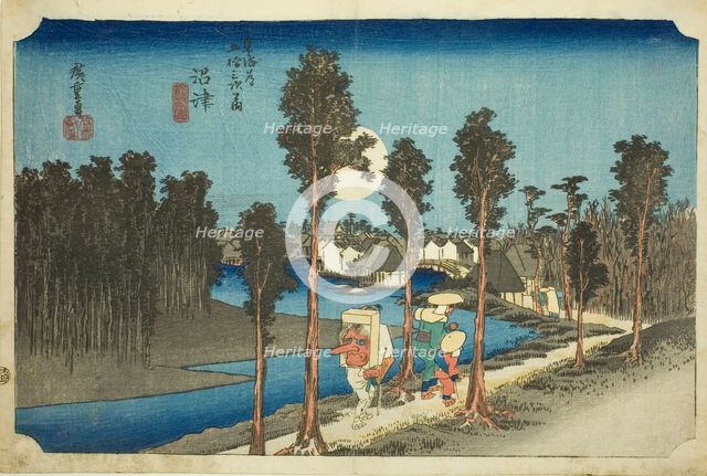 Numazu-Dusk (Numazu-tasogare zu), from the series The Fifty-Three Stations of the..., 1831/34. Creator: Ando Hiroshige.