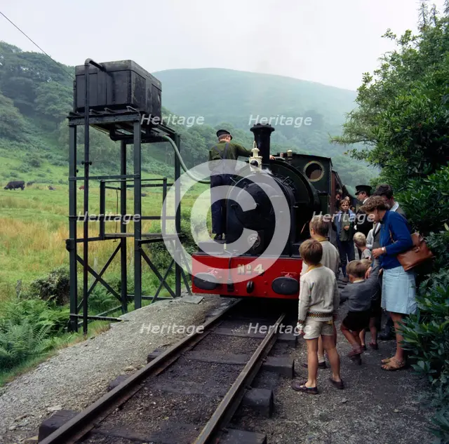 Number 4 engine at the Dolgoch falls stop on the the Talyllyn railway, Snowdonia, Wales, 1969. Creator: Michael Walters.