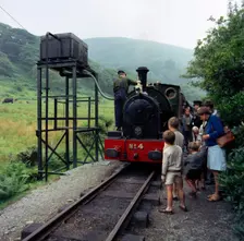 Number 4 engine at the Dolgoch falls stop on the the Talyllyn railway, Snowdonia, Wales, 1969. Creator: Michael Walters
