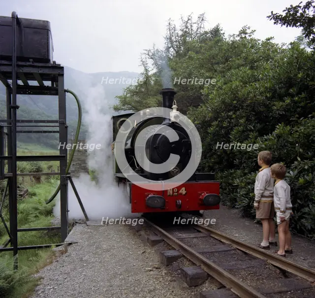 Number 4 engine at the Dolgoch falls stop on the The Talyllyn railway, Snowdonia, Wales, 1969. Creator: Michael Walters.