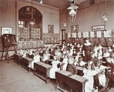 Numeracy lesson using sticks, Hugh Myddelton School, Finsbury, London, 1906
