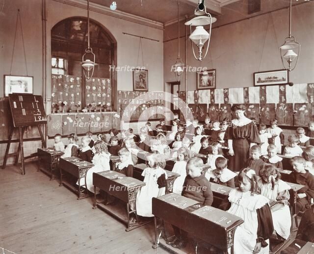 Numeracy lesson using sticks, Hugh Myddelton School, Finsbury, London, 1906. Artist: Unknown.
