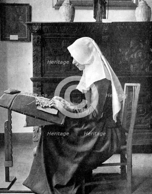 Nun making lace, Bruges, Belgium, 1936. Artist: Donald McLeish