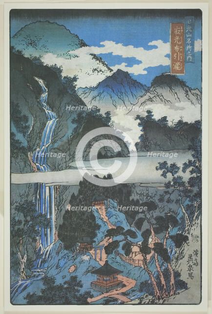 Nunobiki Falls at Jakko Shrine (Jakko Nunobiki no taki), from the series "Scenic Spots..., 1843/46. Creator: Ikeda Eisen.