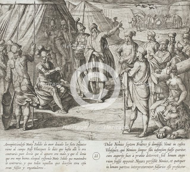 Nuño Salido Insists that the Omens are Evil While Ruy Velazquez Insists that They are Good, 1612. Creator: Antonio Tempesta.