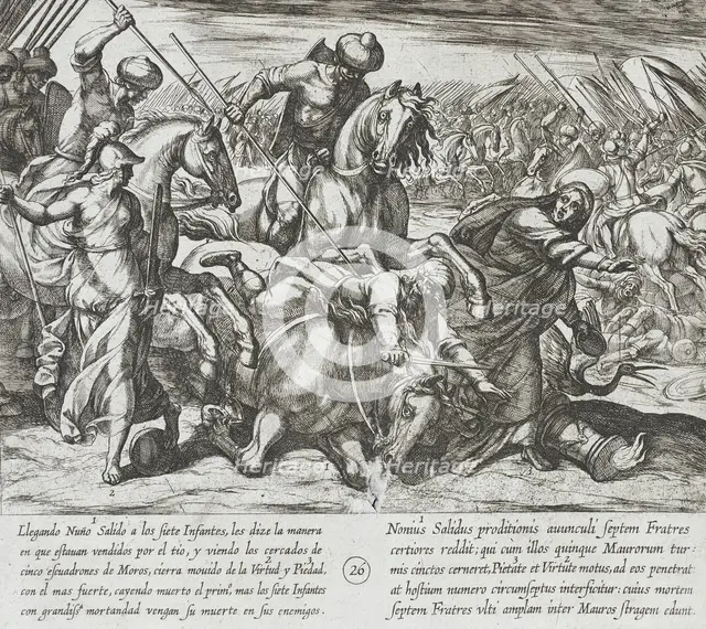 Nuño Salido Tells the Infantes of the Betrayal and is Killed by a Moor, 1612. Creator: Antonio Tempesta.