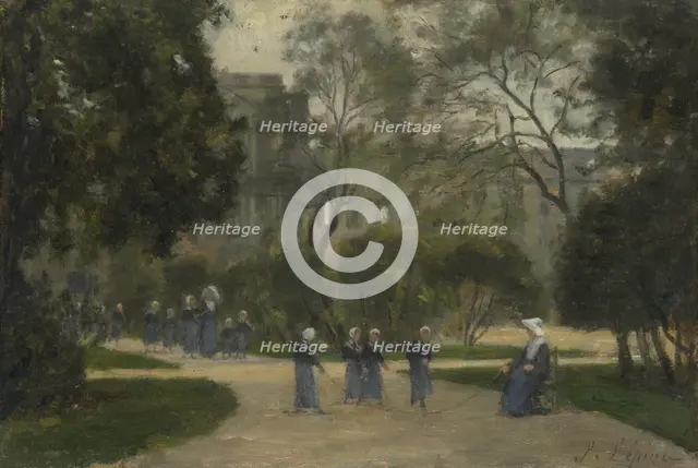 Nuns and Schoolgirls in the Tuileries Gardens, Paris, 1870s-1880s. Artist: Lepine, Stanislas (1836-1892)