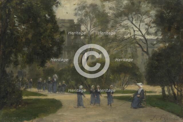 Nuns and Schoolgirls in the Tuileries Gardens, Paris, 1870s-1880s. Artist: Lepine, Stanislas (1836-1892)