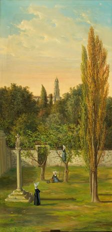 Nuns in a convent garden, 1891. Creator: Ceferino Araujo