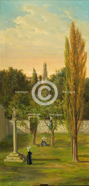 Nuns in a convent garden, 1891. Creator: Ceferino Araujo.