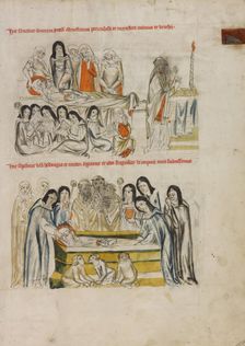 Nuns Praying over the Body of Saint Hedwig: The Burial of Saint Hedwig; Vita beatae Hedwigis, 1353. Creator: Unknown
