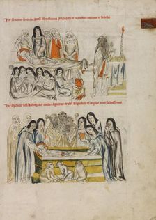 Nuns Praying over the Body of Saint Hedwig: The Burial of Saint Hedwig; Vita beatae Hedwigis, 1353. Creator: Unknown