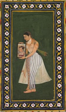 Nur Jahan, holding a portrait of Emperor Jahangir, c. 1627. Creator: Bishandas (Indian)