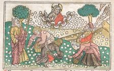 Nüremberg Bible: Manna Falling from Heaven, 1400s. Creator: Unknown