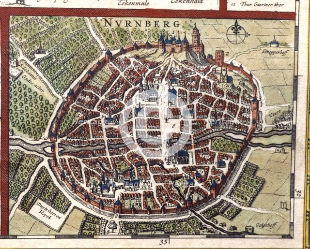 Nuremberg, colored engraving from the book 'Le Theatre du monde' or 'Nouvel Atlas', 1645, created…