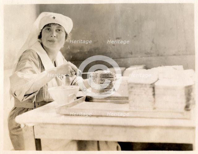 Nurse making sandwiches, Fort Sheridan, Illinois, USA, 1920. Artist: Unknown