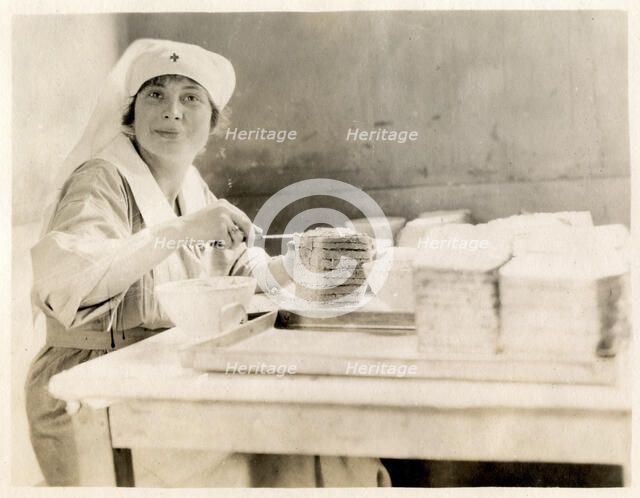 Nurse making sandwiches, Fort Sheridan, Illinois, USA, 1920. Artist: Unknown