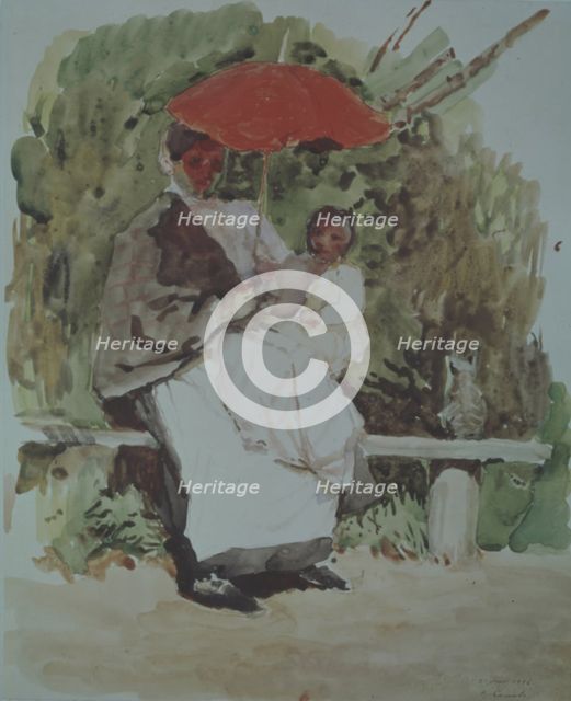 Nurse with a child. Artist: Somov, Konstantin Andreyevich (1869-1939)