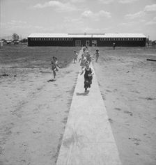 Nursery school children showing community...Farmersville FSA camp, Tulare County, CA, 1939 Creator: Dorothea Lange