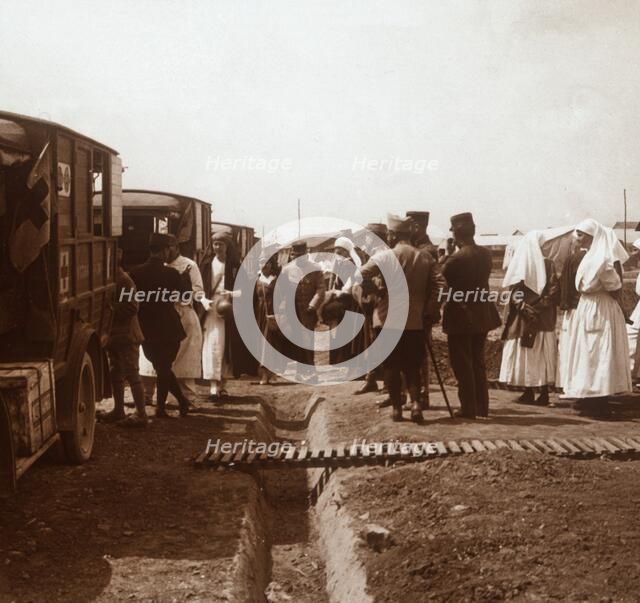 Nurses and Red Cross ambulances, c1914-c1918. Artist: Unknown.