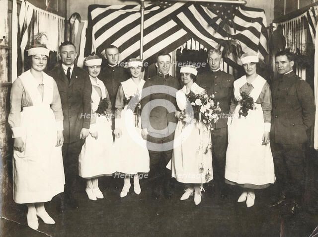 Nurses and soldiers, Lovell Hospital, Fort Sheridan, Illinois, USA, 1915. Artist: Unknown
