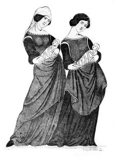 Nurses and sucklings, c1300, (1924). Artist: Hildierand