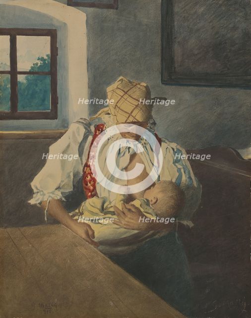 Nursing mother, 1910. Creator: Gustav Mally.