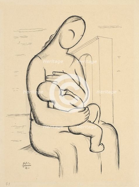 Nursing mother with architecture in the background, 1928-1932. Creator: Mikulas Galanda.
