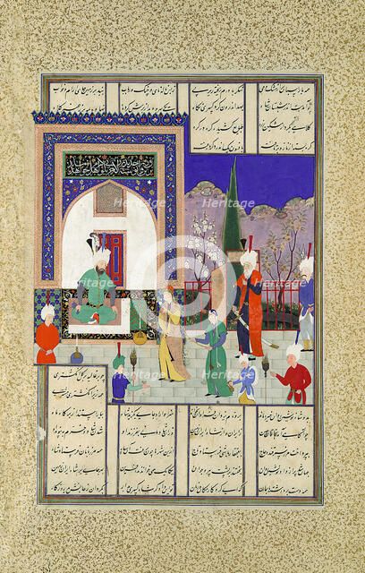 Nushirvan Greets the Khaqan's Daughter, Folio 633v from the Shahnama (Book of..., ca. 1530-35. Creator: Dust Muhammad.