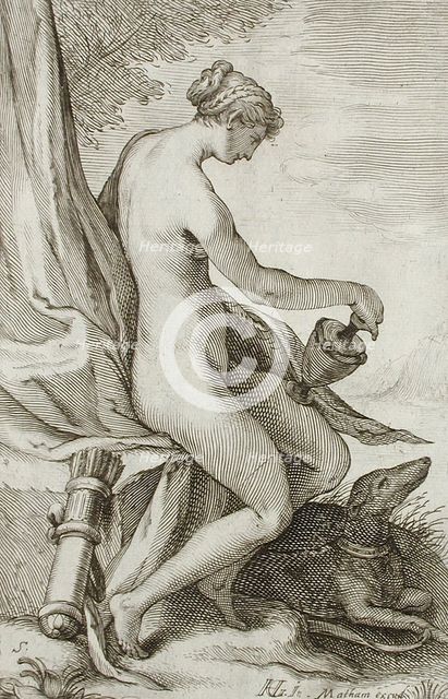 Nymph and Greyhound, between 1607 and 1610. Creator: Jacob Matham.