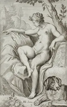 Nymph and Hound, between 1607 and 1610. Creator: Jacob Matham