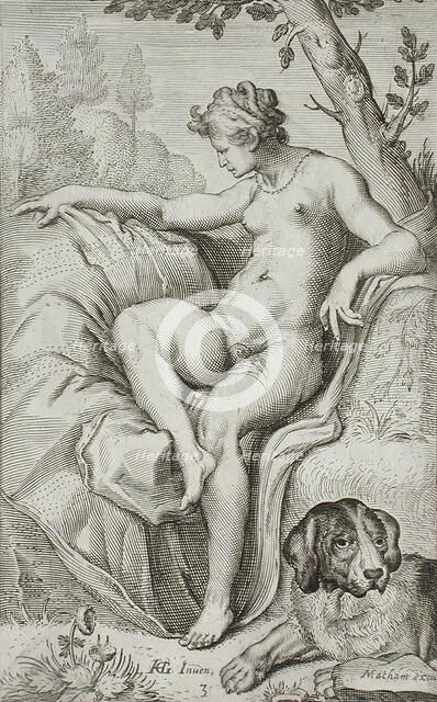 Nymph and Hound, between 1607 and 1610. Creator: Jacob Matham.