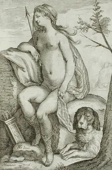 Nymph and Large Dog, between 1607 and 1610. Creator: Jacob Matham