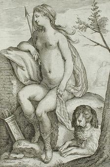Nymph and Large Dog, between 1607 and 1610. Creator: Jacob Matham