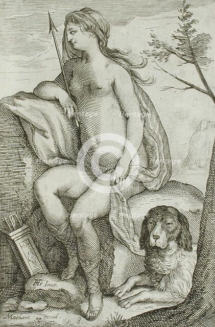 Nymph and Large Dog, between 1607 and 1610. Creator: Jacob Matham.