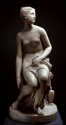 Nymph at the Bath (or Nymph untying her Sandal), 1824-1830. Creator: John Gibson