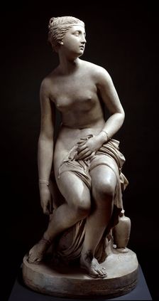 Nymph at the Bath (or Nymph untying her Sandal), 1824-1830. Creator: John Gibson